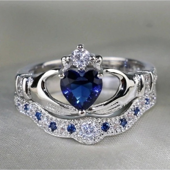 Couples Fun Accent Ring Stainless Steel, Blue Zircon, Valentine's Day Jewelry - Picture 4 of 4